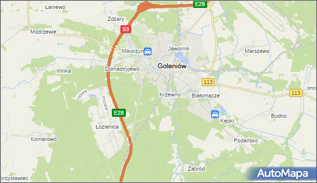 mapa Krzewno gmina Goleniów, Krzewno gmina Goleniów na mapie Targeo