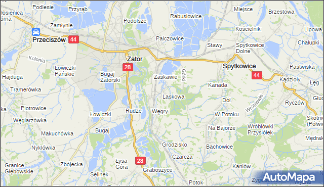 mapa Laskowa gmina Zator, Laskowa gmina Zator na mapie Targeo