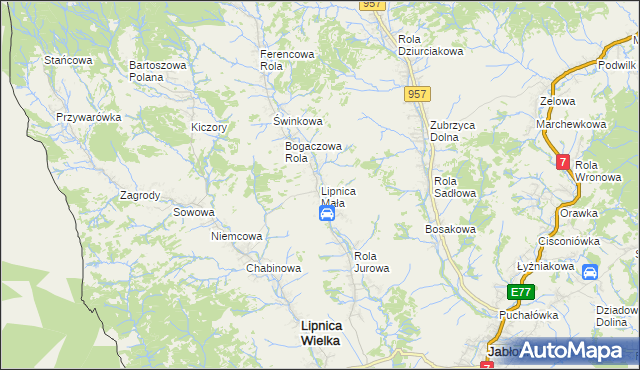 mapa Lipnica Mała, Lipnica Mała na mapie Targeo