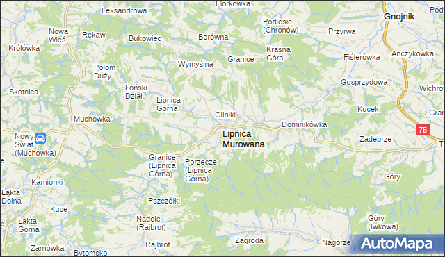 mapa Lipnica Murowana, Lipnica Murowana na mapie Targeo