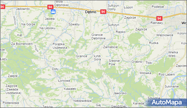 mapa Łysa Góra gmina Dębno, Łysa Góra gmina Dębno na mapie Targeo