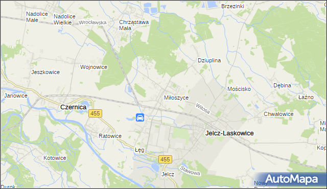 mapa Miłoszyce, Miłoszyce na mapie Targeo