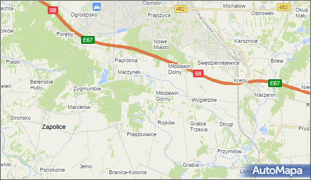 mapa Młodawin Górny, Młodawin Górny na mapie Targeo