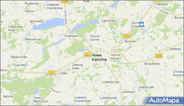 mapa Nowa Karczma powiat kościerski, Nowa Karczma powiat kościerski na mapie Targeo