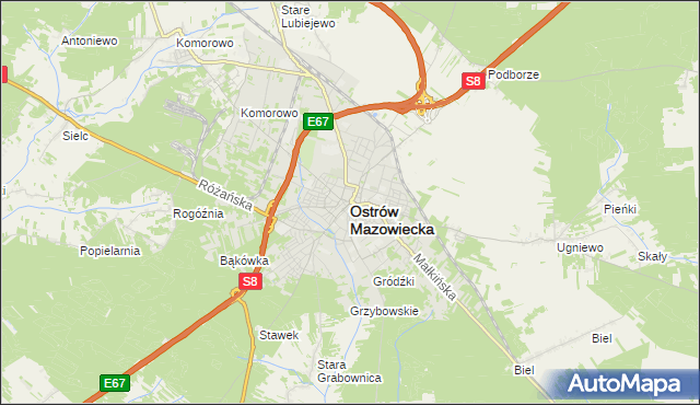 mapa Ostrów Mazowiecka, Ostrów Mazowiecka na mapie Targeo