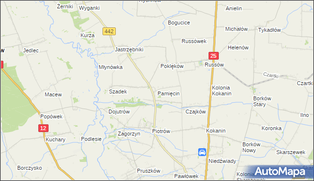 mapa Pamięcin gmina Blizanów, Pamięcin gmina Blizanów na mapie Targeo