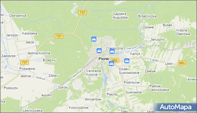 mapa Pionki, Pionki na mapie Targeo