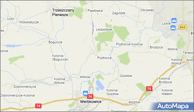 mapa Podhorce gmina Werbkowice, Podhorce gmina Werbkowice na mapie Targeo
