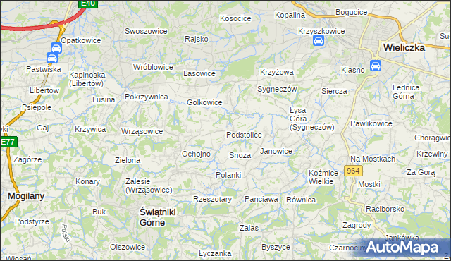 mapa Podstolice gmina Wieliczka, Podstolice gmina Wieliczka na mapie Targeo