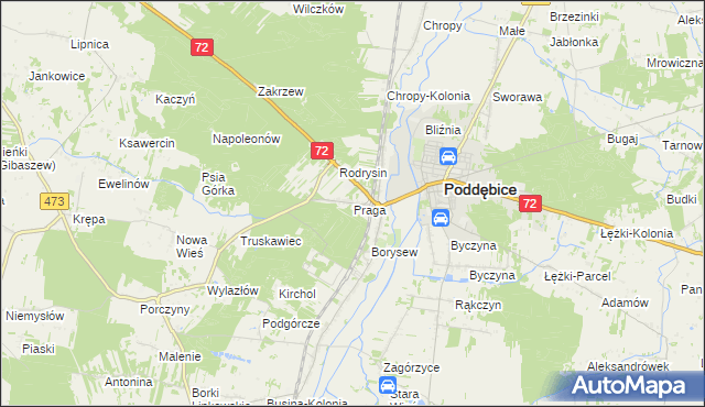 mapa Praga gmina Poddębice, Praga gmina Poddębice na mapie Targeo