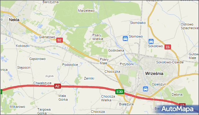 mapa Psary Małe gmina Września, Psary Małe gmina Września na mapie Targeo