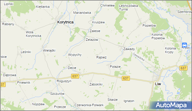 mapa Rąbież gmina Korytnica, Rąbież gmina Korytnica na mapie Targeo