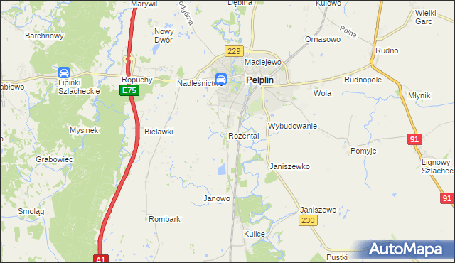 mapa Rożental gmina Pelplin, Rożental gmina Pelplin na mapie Targeo