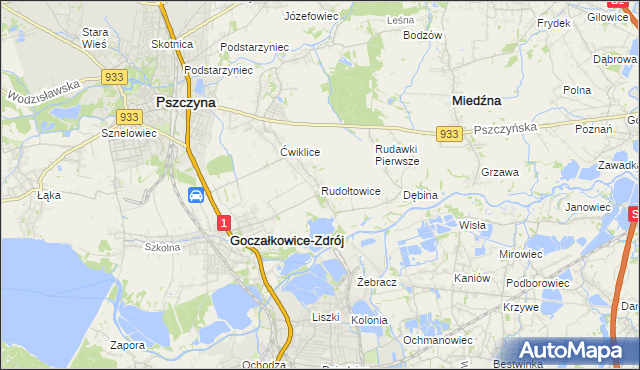 mapa Rudołtowice, Rudołtowice na mapie Targeo