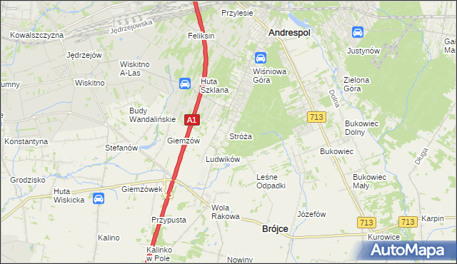 mapa Stróża gmina Andrespol, Stróża gmina Andrespol na mapie Targeo