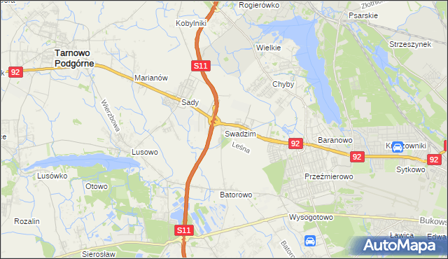 mapa Swadzim gmina Tarnowo Podgórne, Swadzim gmina Tarnowo Podgórne na mapie Targeo
