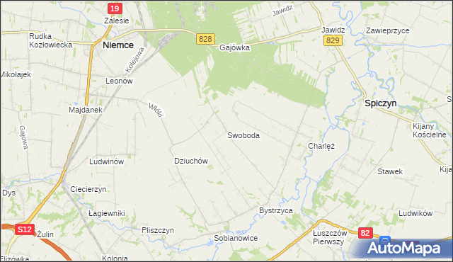 mapa Swoboda gmina Niemce, Swoboda gmina Niemce na mapie Targeo