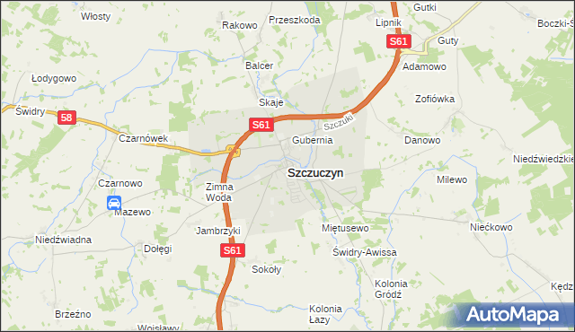 mapa Szczuczyn powiat grajewski, Szczuczyn powiat grajewski na mapie Targeo