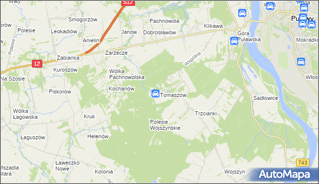 mapa Tomaszów gmina Puławy, Tomaszów gmina Puławy na mapie Targeo