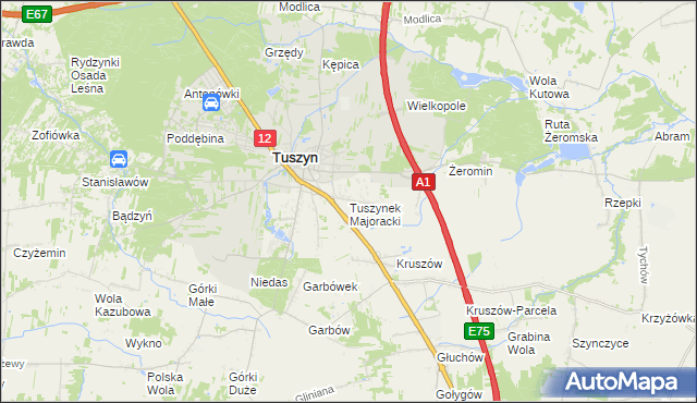 mapa Tuszynek Majoracki, Tuszynek Majoracki na mapie Targeo