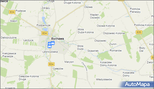 mapa Wola Duża gmina Bychawa, Wola Duża gmina Bychawa na mapie Targeo