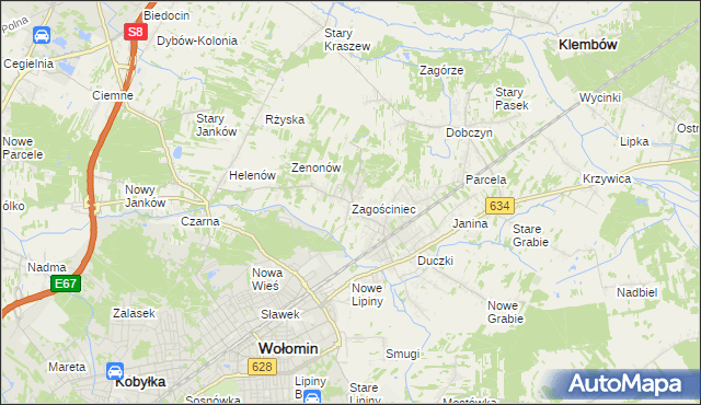 mapa Zagościniec gmina Wołomin, Zagościniec gmina Wołomin na mapie Targeo