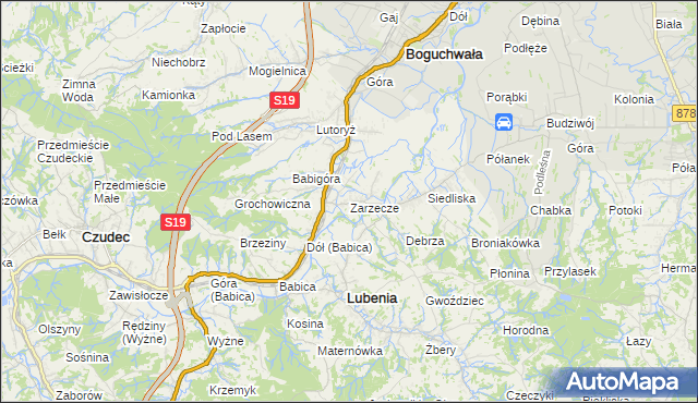 mapa Zarzecze gmina Boguchwała, Zarzecze gmina Boguchwała na mapie Targeo