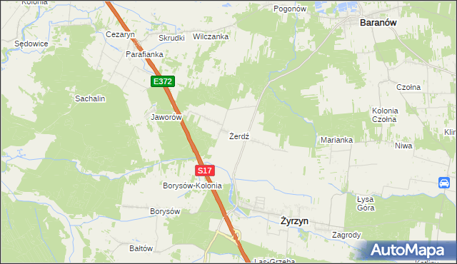 mapa Żerdź gmina Żyrzyn, Żerdź gmina Żyrzyn na mapie Targeo