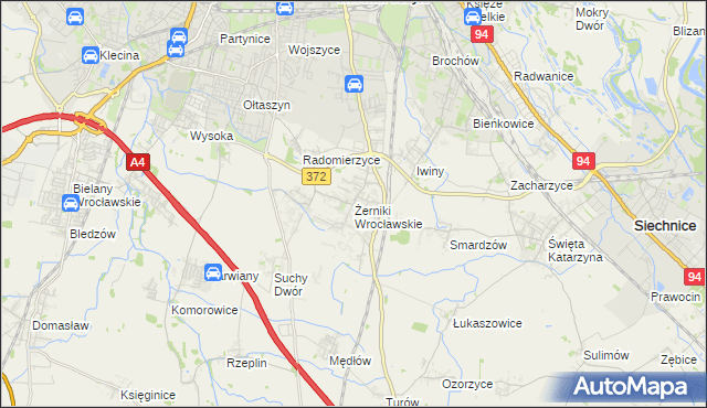 mapa Żerniki Wrocławskie, Żerniki Wrocławskie na mapie Targeo