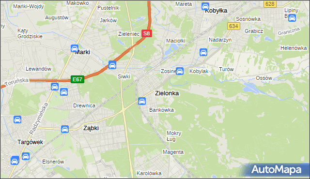 mapa Zielonka powiat wołomiński, Zielonka powiat wołomiński na mapie Targeo