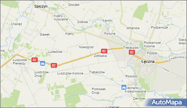 mapa Zofiówka gmina Łęczna, Zofiówka gmina Łęczna na mapie Targeo