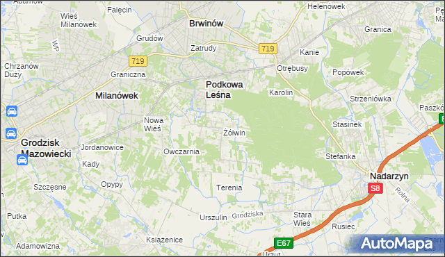 mapa Żółwin gmina Brwinów, Żółwin gmina Brwinów na mapie Targeo