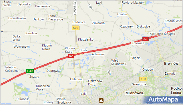 mapa Adamów gmina Grodzisk Mazowiecki, Adamów gmina Grodzisk Mazowiecki na mapie Targeo