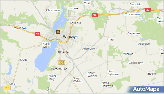 mapa Adamowo gmina Wolsztyn, Adamowo gmina Wolsztyn na mapie Targeo