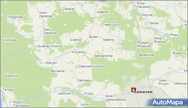 mapa Aleksandrów gmina Łaskarzew, Aleksandrów gmina Łaskarzew na mapie Targeo