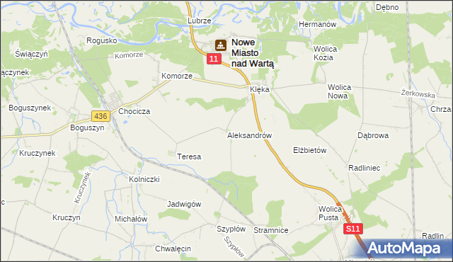 mapa Aleksandrów gmina Nowe Miasto nad Wartą, Aleksandrów gmina Nowe Miasto nad Wartą na mapie Targeo