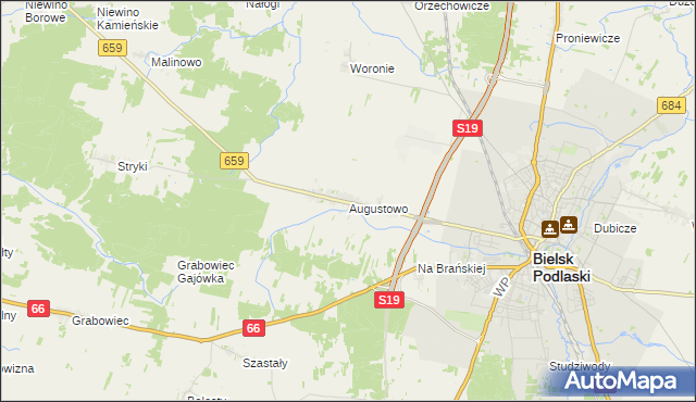 mapa Augustowo gmina Bielsk Podlaski, Augustowo gmina Bielsk Podlaski na mapie Targeo