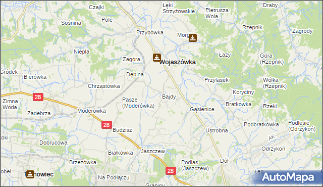 mapa Bajdy gmina Wojaszówka, Bajdy gmina Wojaszówka na mapie Targeo