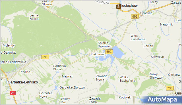 mapa Bąkowiec gmina Garbatka-Letnisko, Bąkowiec gmina Garbatka-Letnisko na mapie Targeo