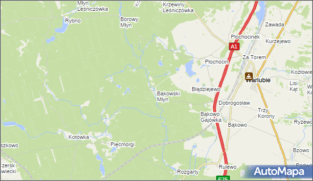 mapa Bąkowski Młyn, Bąkowski Młyn na mapie Targeo