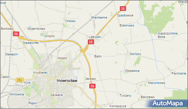 mapa Balin gmina Inowrocław, Balin gmina Inowrocław na mapie Targeo