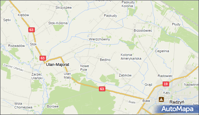 mapa Bedlno gmina Radzyń Podlaski, Bedlno gmina Radzyń Podlaski na mapie Targeo