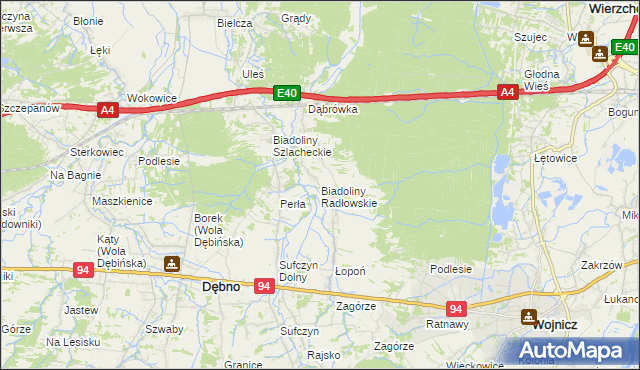 mapa Biadoliny Radłowskie, Biadoliny Radłowskie na mapie Targeo