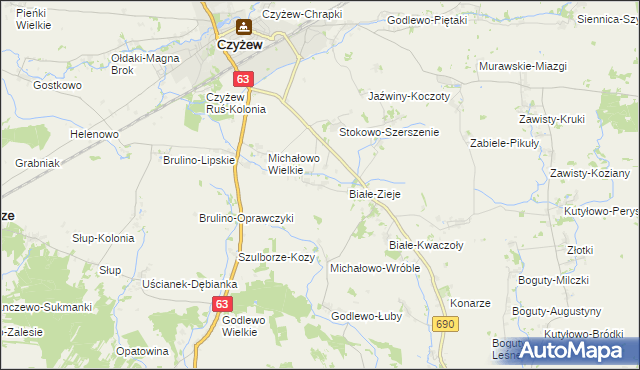 mapa Białe-Misztale, Białe-Misztale na mapie Targeo