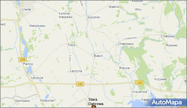mapa Białuń gmina Stara Dąbrowa, Białuń gmina Stara Dąbrowa na mapie Targeo