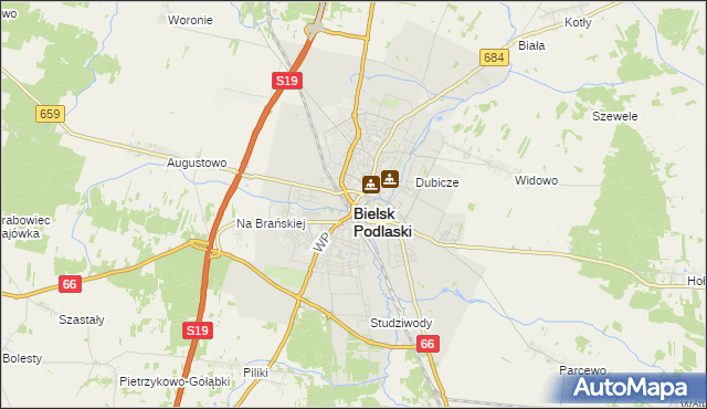 mapa Bielsk Podlaski, Bielsk Podlaski na mapie Targeo