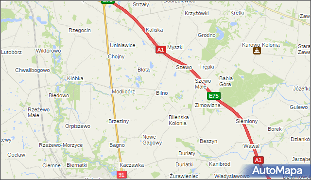 mapa Bilno gmina Lubień Kujawski, Bilno gmina Lubień Kujawski na mapie Targeo