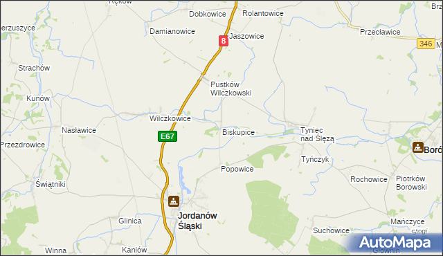 mapa Biskupice gmina Jordanów Śląski, Biskupice gmina Jordanów Śląski na mapie Targeo