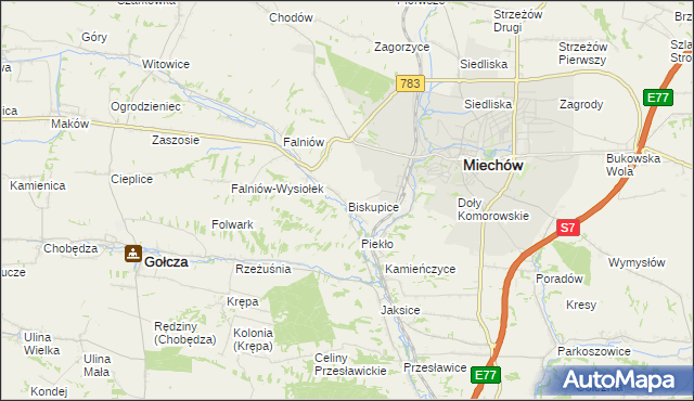 mapa Biskupice gmina Miechów, Biskupice gmina Miechów na mapie Targeo