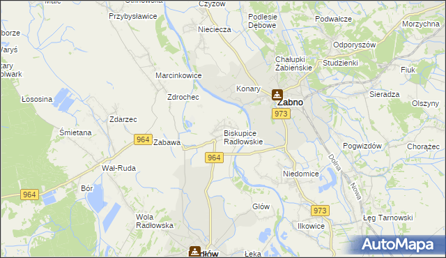 mapa Biskupice Radłowskie, Biskupice Radłowskie na mapie Targeo